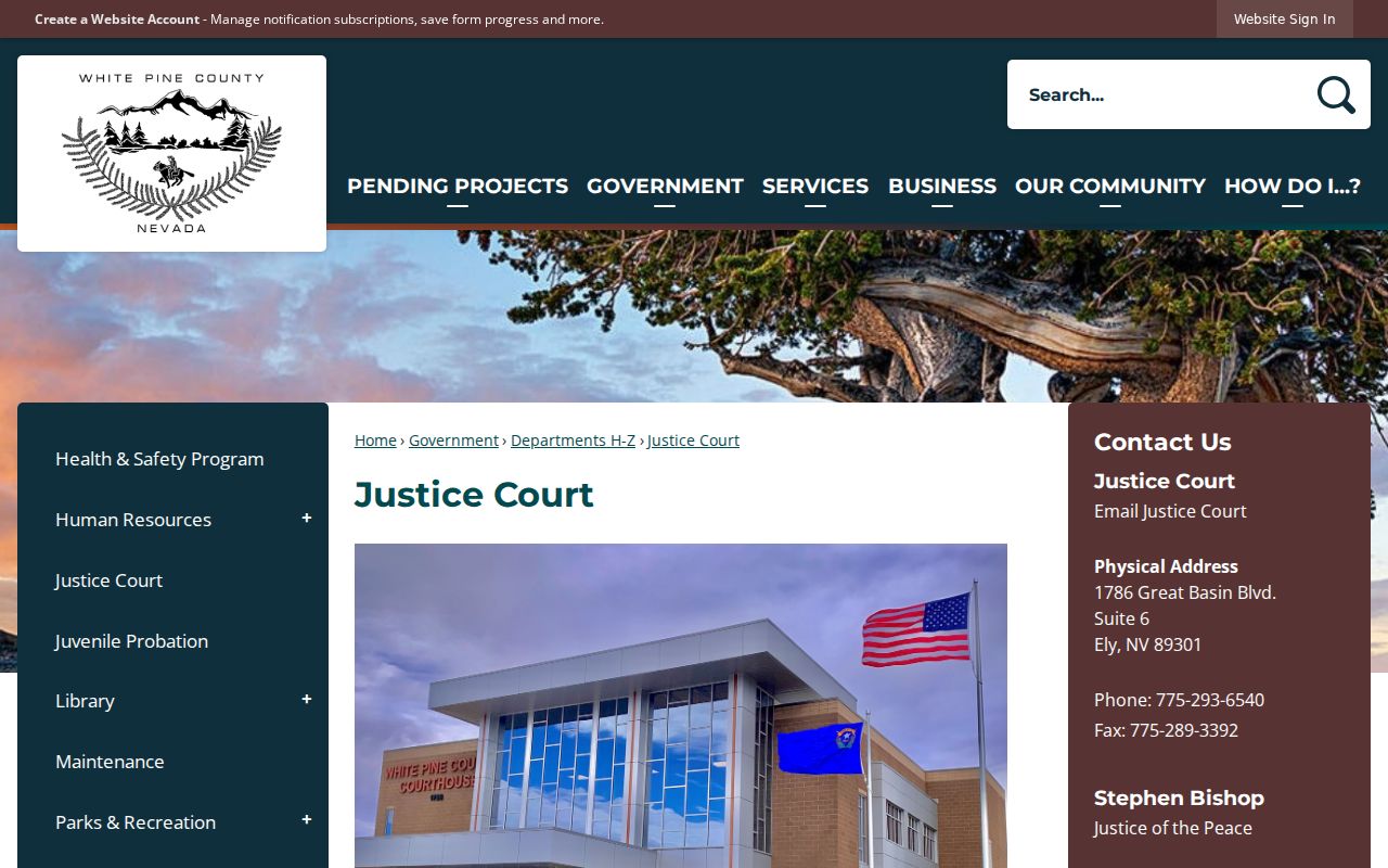 White Pine County warrant search and Ely Justice Court