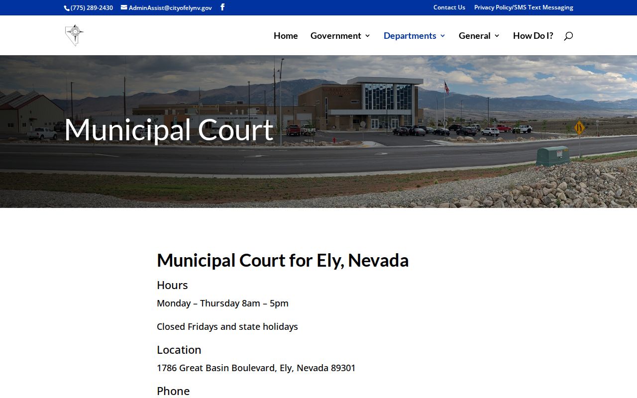 White Pine County municipal court warrant and Ely Municipal Court