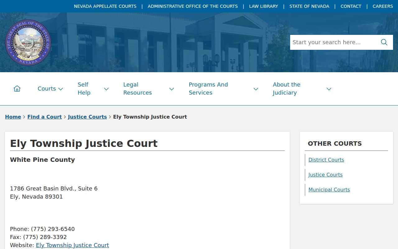 White Pine County arrest warrants and official Judiciary court directory