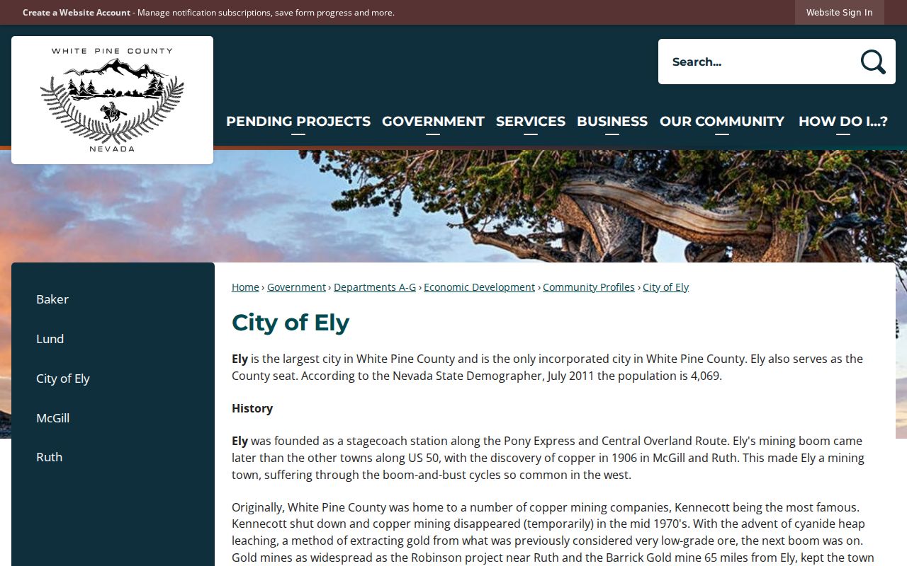 Ely warrant records and White Pine County city-seat context