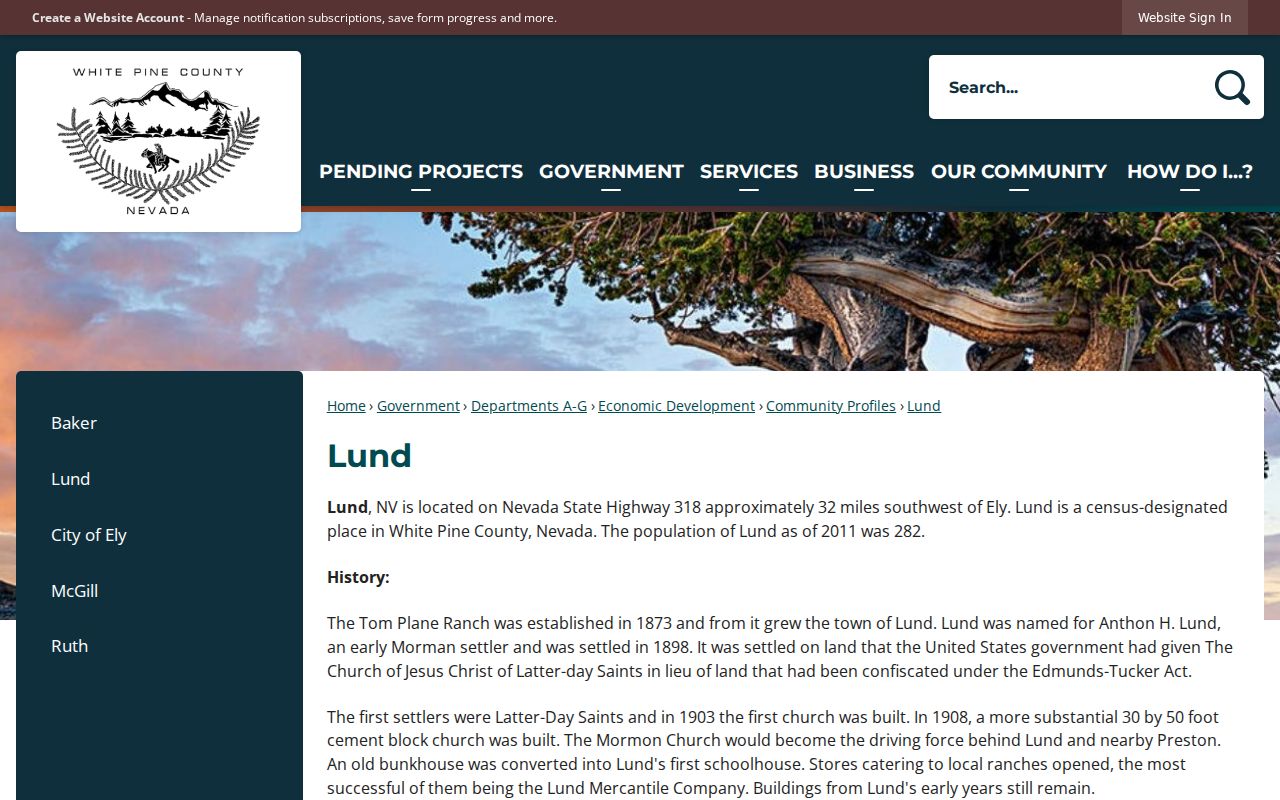 Lund warrant records and White Pine County rural community profile
