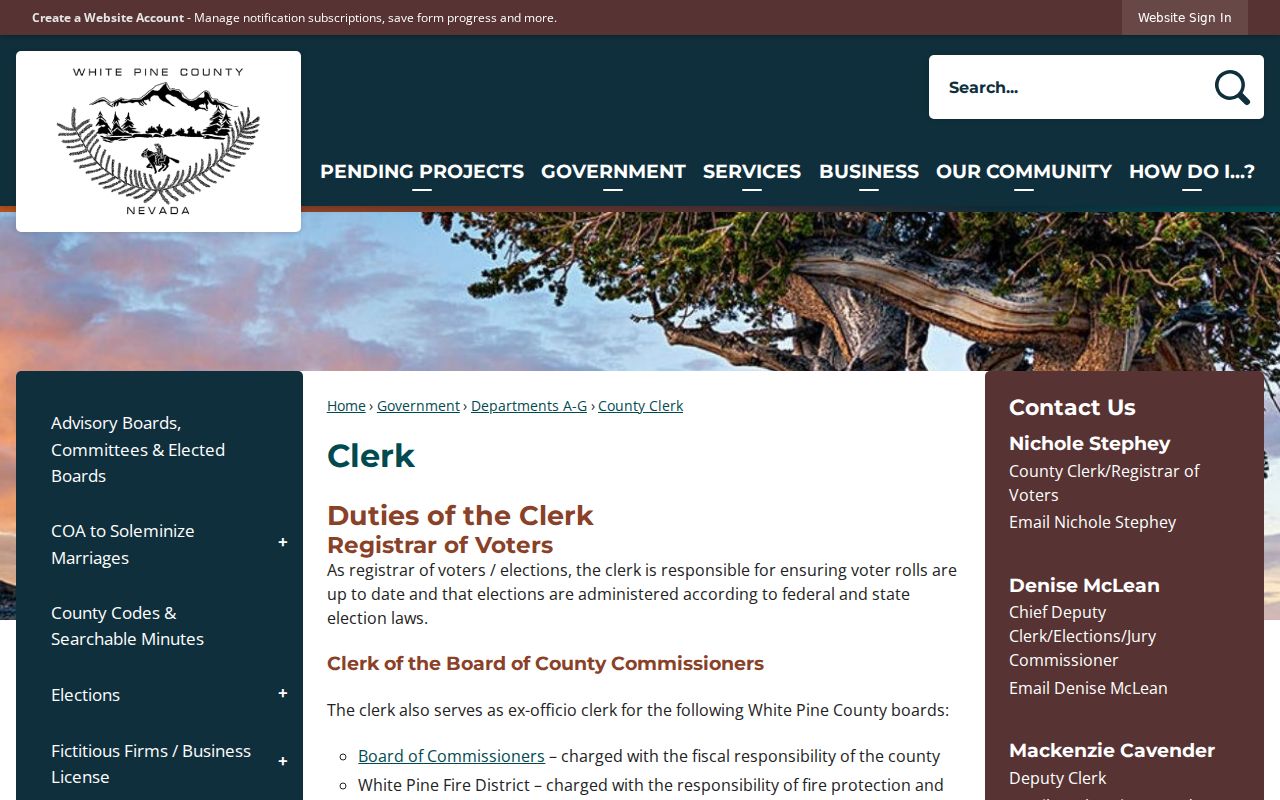 White Pine County warrant search and County Clerk public records route