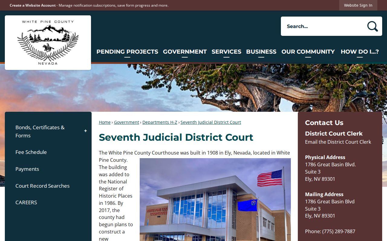 White Pine County warrant records and Seventh Judicial District Court